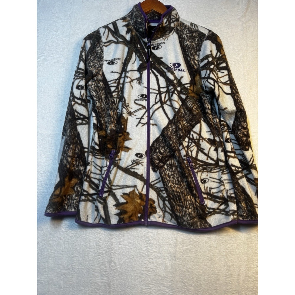 Mossy Oak Women's‎ Small White & Purple Snow Fleece Camo Full Zip Jacket